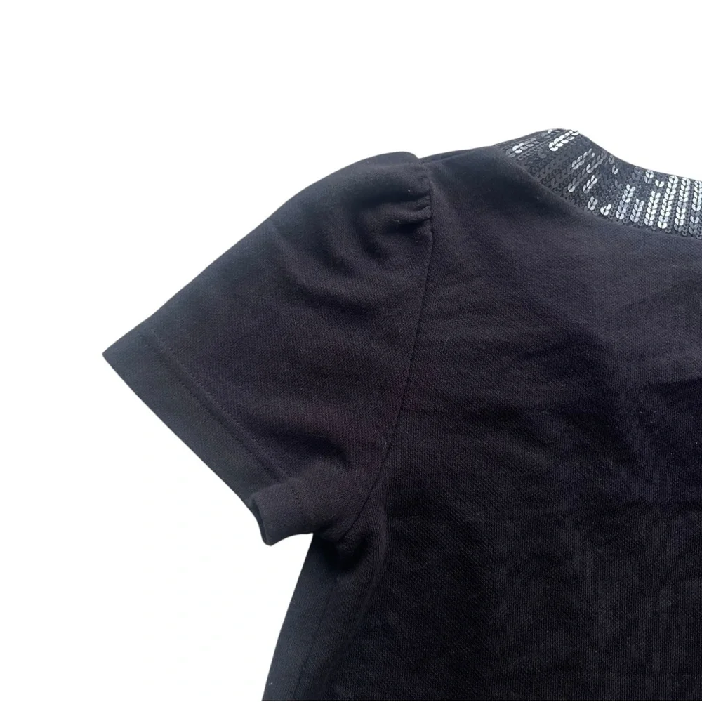 H&M Women’s Small Black Sequins Trim Short Puff Sleeve Tie Top Crop Y2K Cardigan